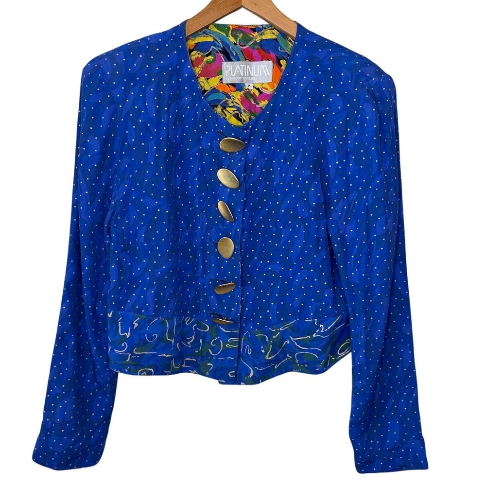 VTG Platinum by Dorothy Schoelen 80s Bold Maximalist Blue Blazer Floral Lining M